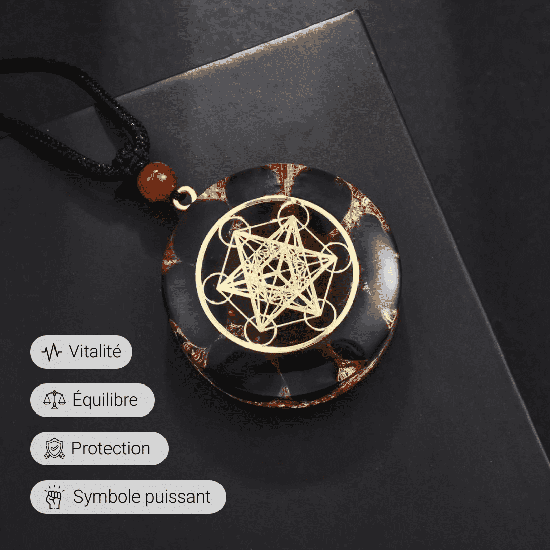 Orgonite Pendant "Metatron's Power" in Obsidian & Garnet