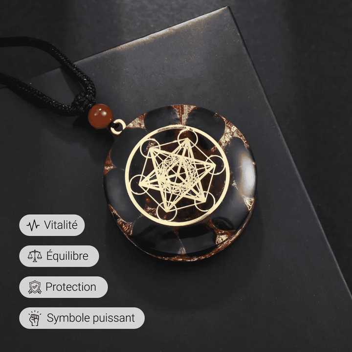 Orgonite Pendant "Metatron's Power" in Obsidian & Garnet