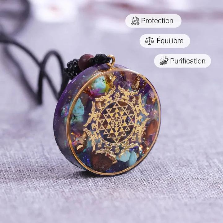Orgonite Pendant "Sri Yantra" in Turquoise & Tiger Eye