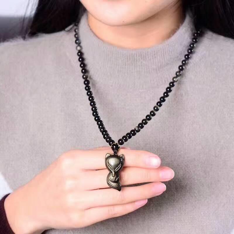 "Sage Fox" Pendant in Golden Obsidian