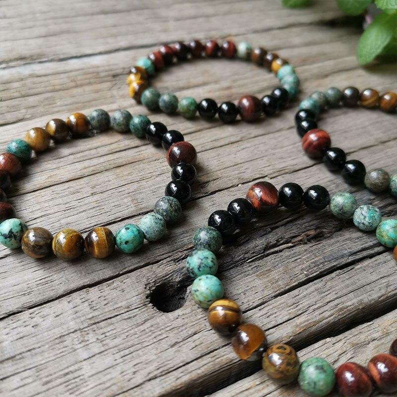 "Protective Energies" Bracelet in Tiger's Eye, Bull's Eye & African Turquoise